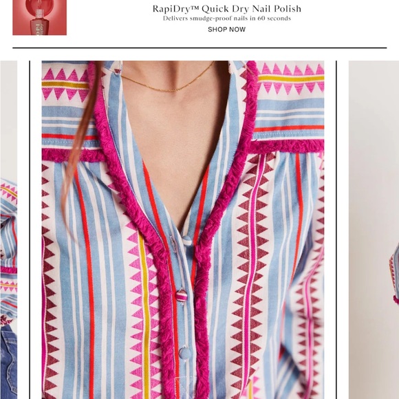 #142 Boden Blue and Pink Ruffled Blouse with Mandarin Collar - Picture 2 of 9